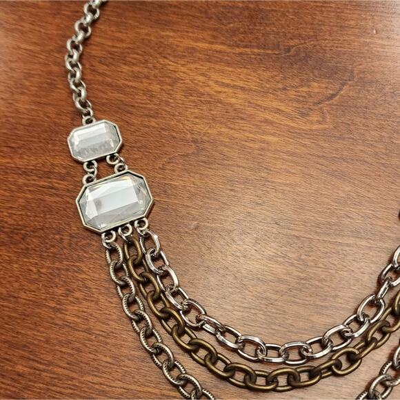 MIXED metals multi strand jeweled layer‎ necklace - Picture 5 of 7
